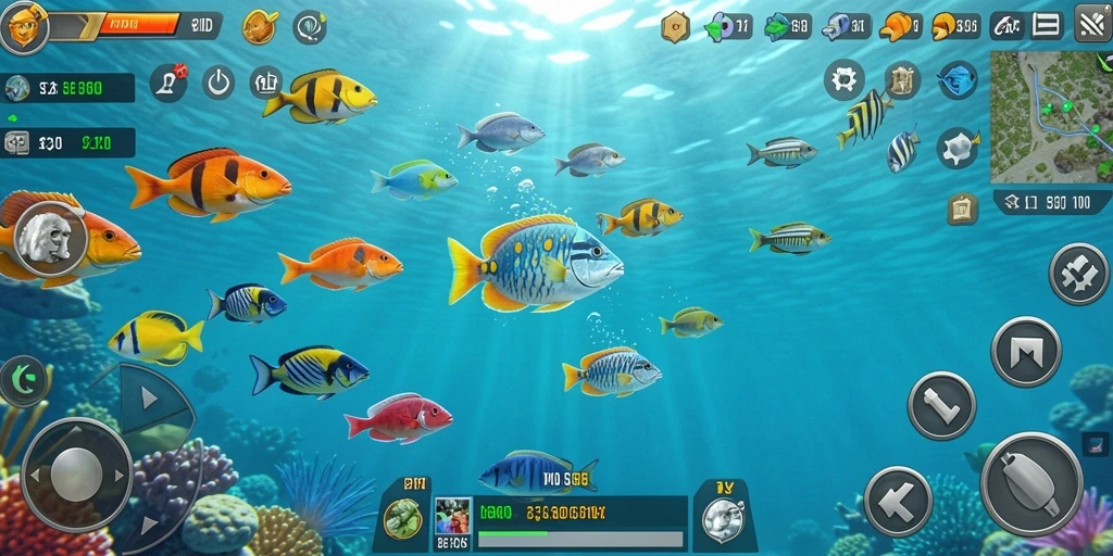 Tampilan gameplay 8ID yang menampilkan berbagai jenis ikan untuk ditembak.