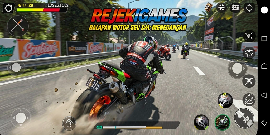 Tampilan menarik dari gameplay balapan motor REJEKIGAMES.