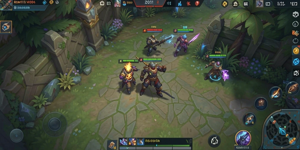 Tampilan menarik gameplay MOBA di REMI101 dengan pandangan tim yang dinamis.