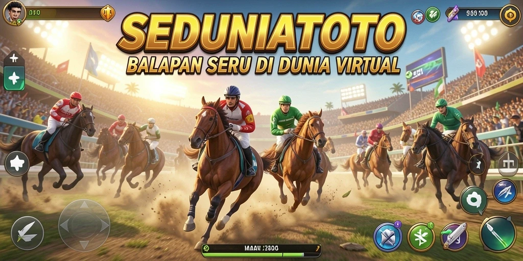 Tangkapan layar SEDUNIATOTO menampilkan aksi balapan yang mendebarkan.