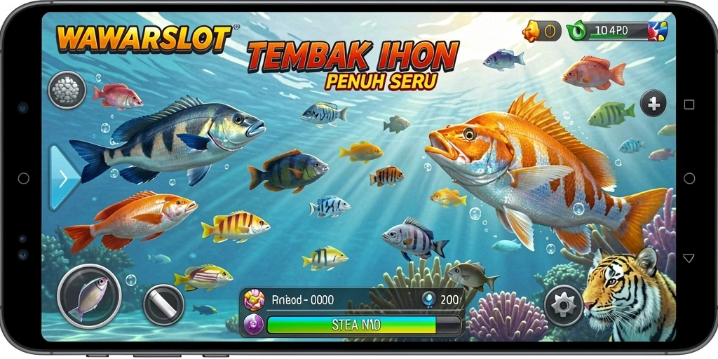 Screenshot gameplay WAWARSLOT menunjukkan keseruan saat menembak ikan.