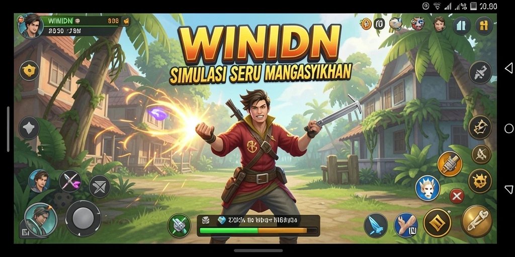 Tampilan screenshot gameplay WINIDN dengan karakter dan lingkungan interaktif.