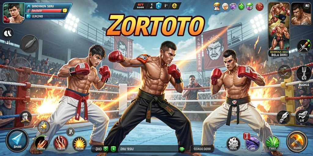 Screenshot gameplay ZORTOTO menampilkan aksi pertarungan yang menegangkan.